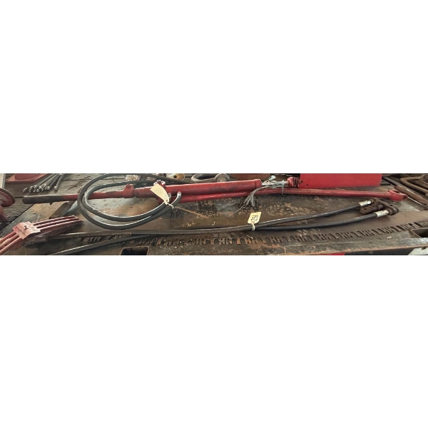 Red Double-Acting Hydraulic Cylinder with Hoses & Clevis Rod