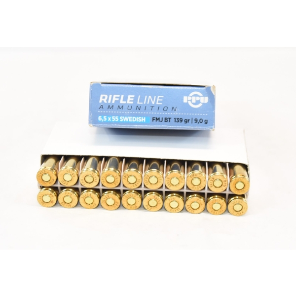 20 Rounds PPU 6.5x 55 Swedish 139gr F.M.J. Factory Ammunition