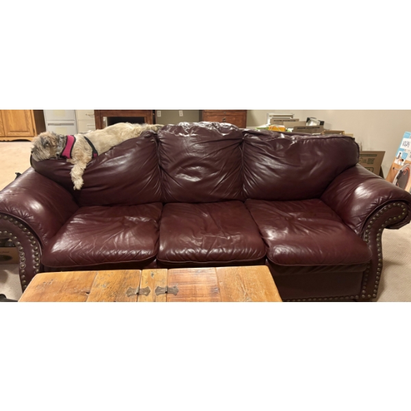 Burgundy Leather Couch 