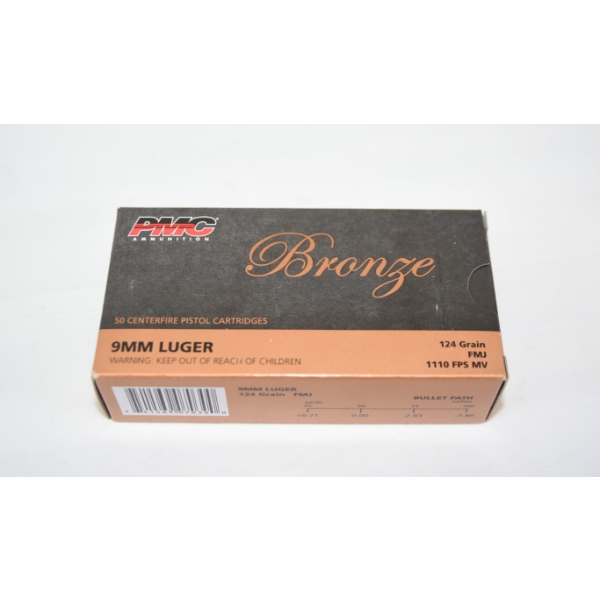 50 Rounds PMC Bronze 9MM Luger  124gr. FMJ Ammunition