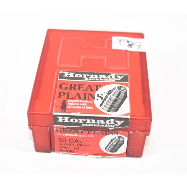 20 Rounds Hornady 50cal .385gr Lead H.B. H.P. Great Plains M.L. Bullet