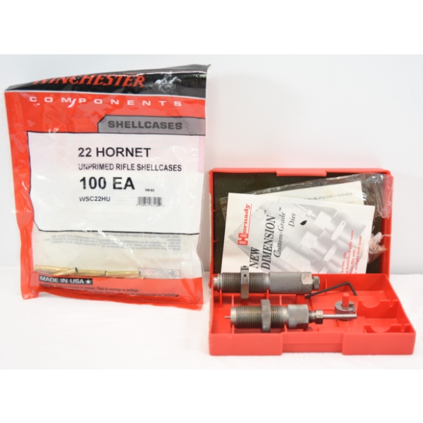 Box Lot Hornady Die Set & Unprimed Shellcases 