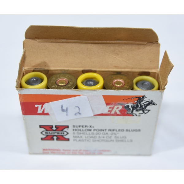 5 Rounds Winchester Super-X 20 Gauge 2-3/4" HP Rifled Slug Ammunition 