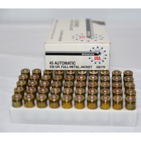 50 Rounds Winchester USA .45 ACP Caliber 230 Grain FMJ Ammunition