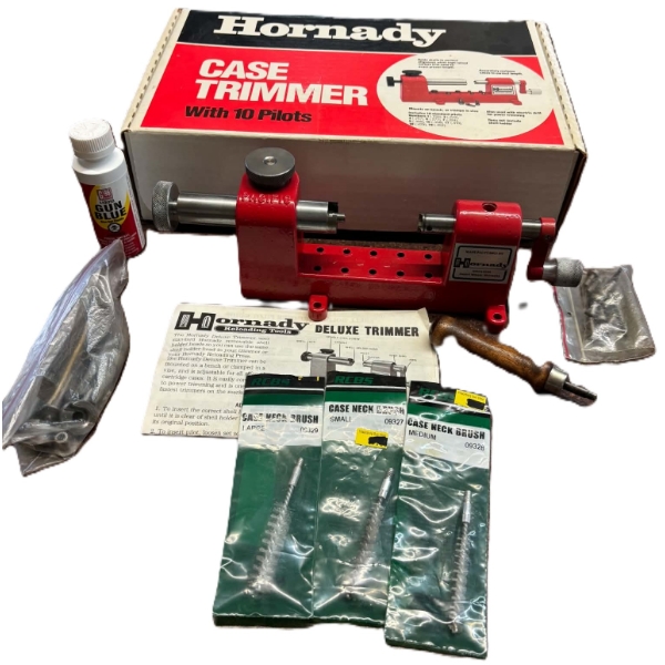 Lot Of Hornday Case Trimmer With 10 Pilots And Accessories 