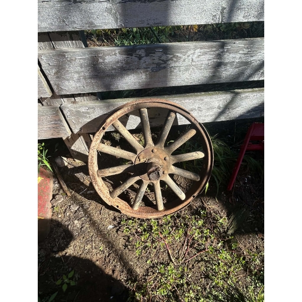 Antique Wooden Spoke Automobile Wheel with Steel Rim & Hub