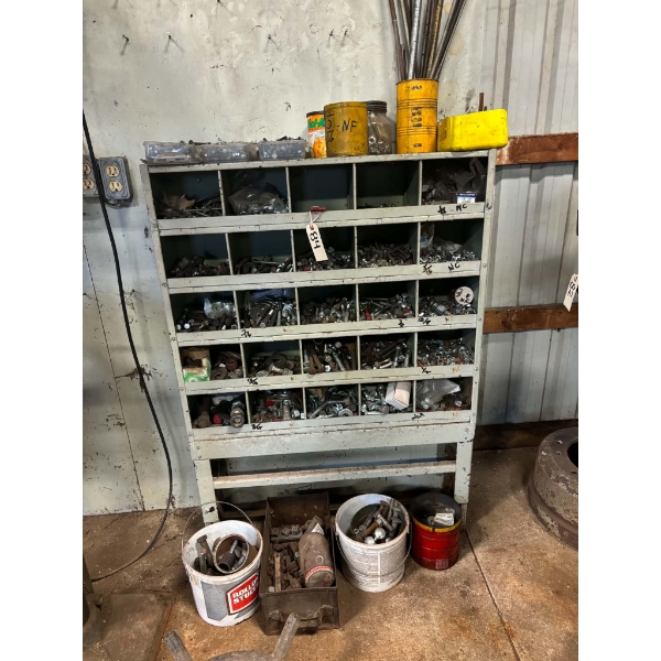 Assorted Nuts, Bolts, Hardware and Metal Shelf 