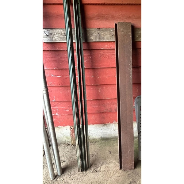 Farm Steel Lot: Green Steel Fence Posts, (3) Galvanized Pipes & Heavy Steel Angle Iron