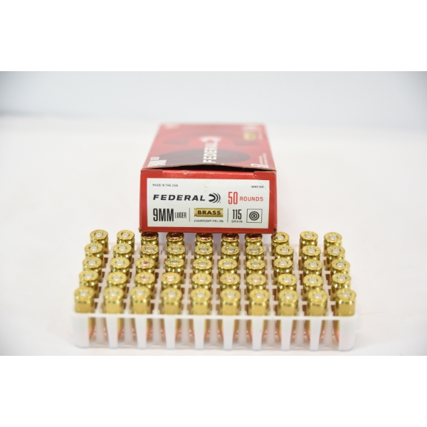 50 Rds. Federal 9mm Luger 115gr. FMJ RN Ammunition 