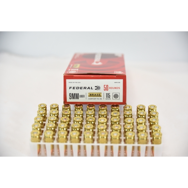 50 Rds. Federal 9mm Luger 115gr. FMJ RN Ammunition 