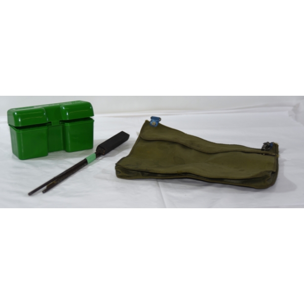 Box Lot Empty Ammunition Box  Cleaning Rods  & Leather Bag