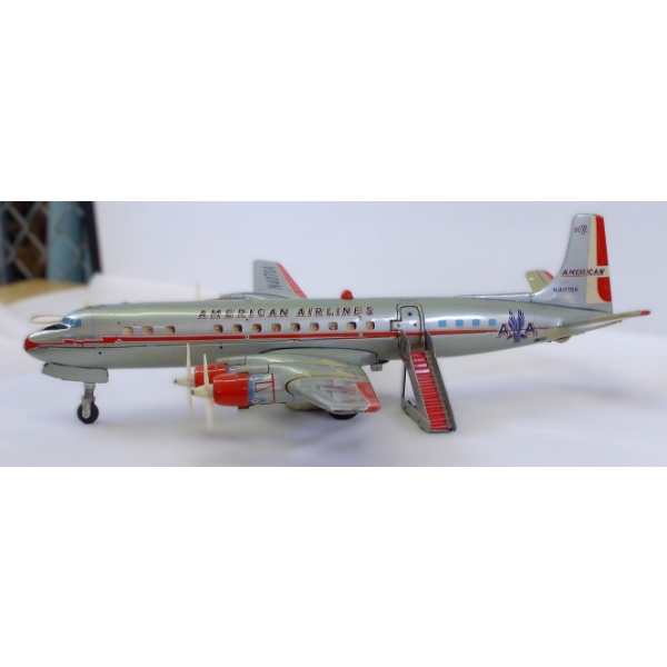Vintage DC-7C American Airlines Tin Toy Airplane & Stairs
