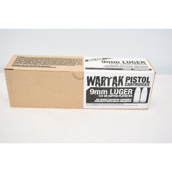 200 Rounds Wartak Pistol Cartridges 9MM Luger Ammunition 