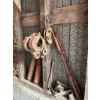 Image 1 : Barn Wall Lot: Heavy Chains, (2) Red Spring Shank Assemblies, (2) Spring Rods, Barn Pulley & Parts