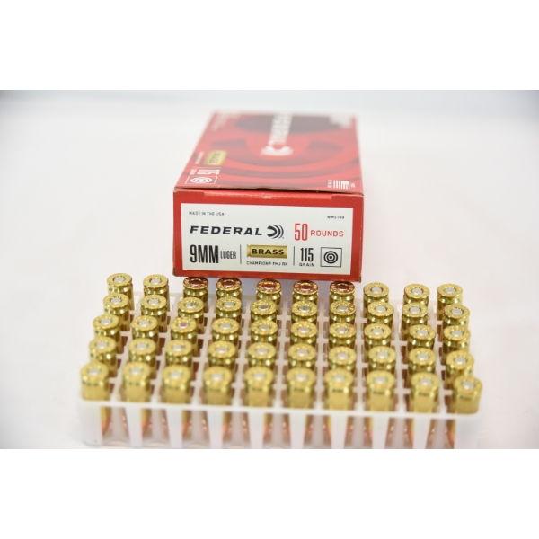 50 Rds. Federal 9mm Luger 115gr. FMJ RN Ammunition 