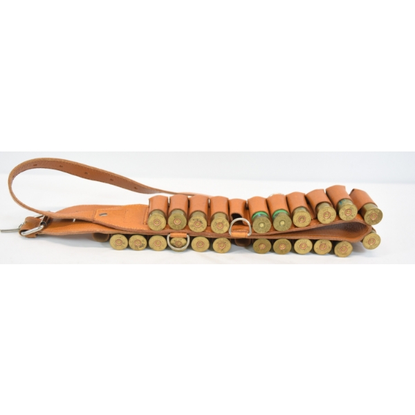 Leather Ammo Belt W/ Mixed 12 Gauge Ammunition