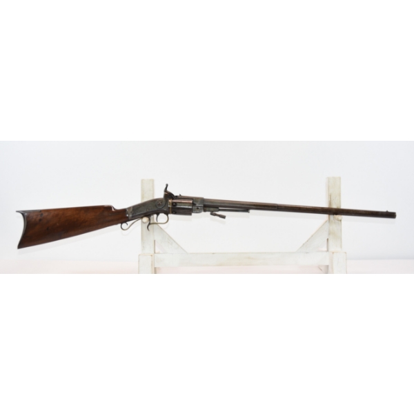 Rare Antique James Warner Solid Top Frame Revolving Rifle In .40 Percussion Caliber