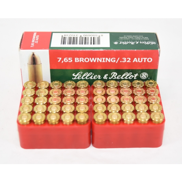 50 Rds. Sellier & Bellot 7.65 Browning/ .32 Auto 73gr FMJ Ammunition 