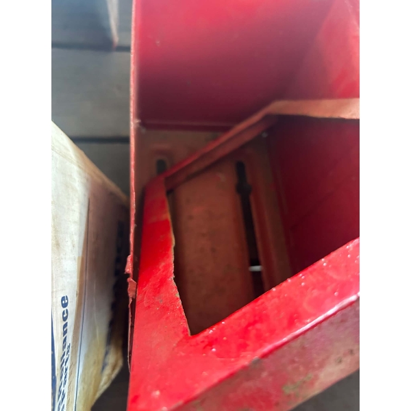 Red Sheet Steel Tractor Battery Box with Hold-Down Frame & Latch
