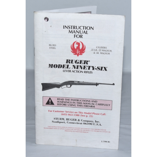 Rare Original Ruger Model Ninety Six Instruction Manual