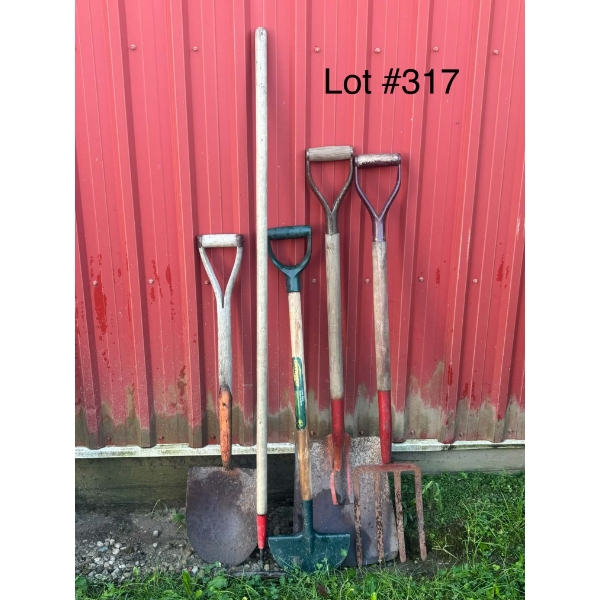 Assorted Shovels & Manure Fork 