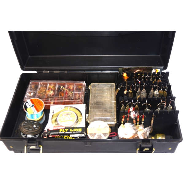 Box Lot  Black Tackle Box & Fishing Supplies 