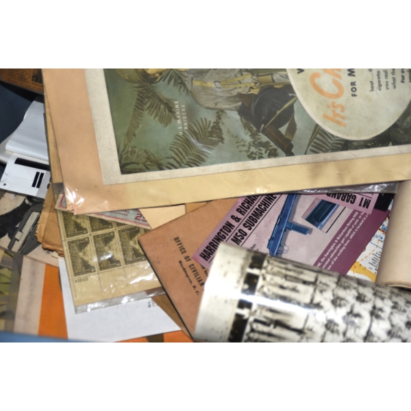 Box Lot Military Pamphlets Maps Posters Stamps & Paper Issued Items 