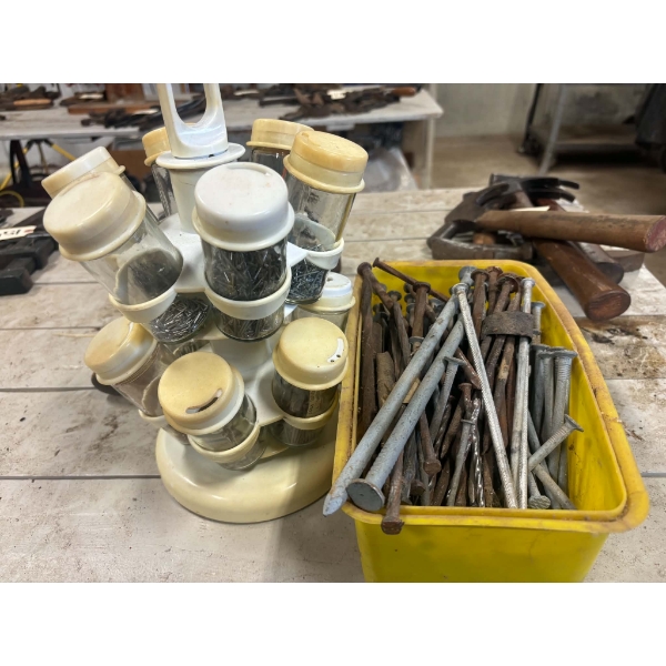 Assorted Nails, Fasteners & Rotating Hardware Organizer 