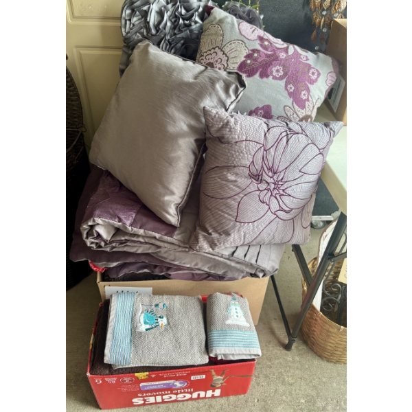 Assorted Blankets, Towels & Decorative Pillows