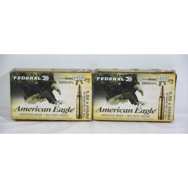 40 Rounds American Eagle 5.56 x 45mm 62gr FMJ-BT Ammunition 
