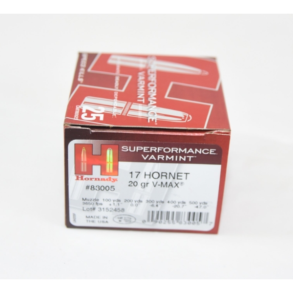 25 Rounds Hornady 17 Hornet 20gr. V-Max Ammunition