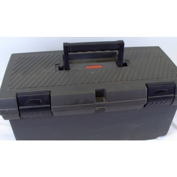 Rubbermaid Plastic Tool Box with Miscellaneous Items 