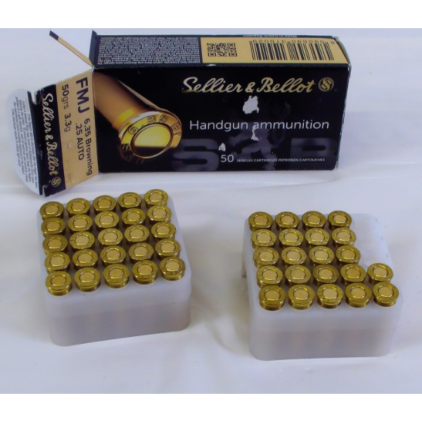 50 Rounds Sellier & Bellot .25 Auto 50gr FMJ Ammunition 