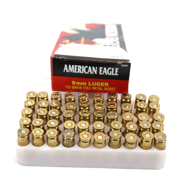 50 Rounds American Eagle 9MM Luger 115 Grain Full Metal Jacket Ammunition 