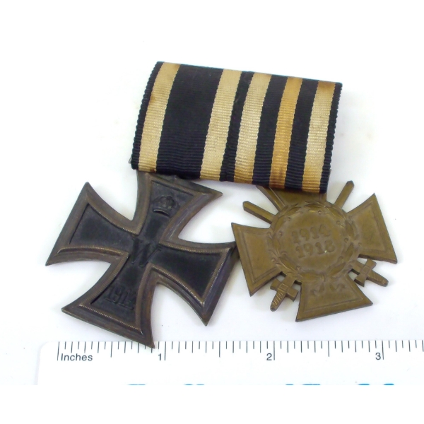 WWI German Iron Cross 2 Piece Mounted Medal Group