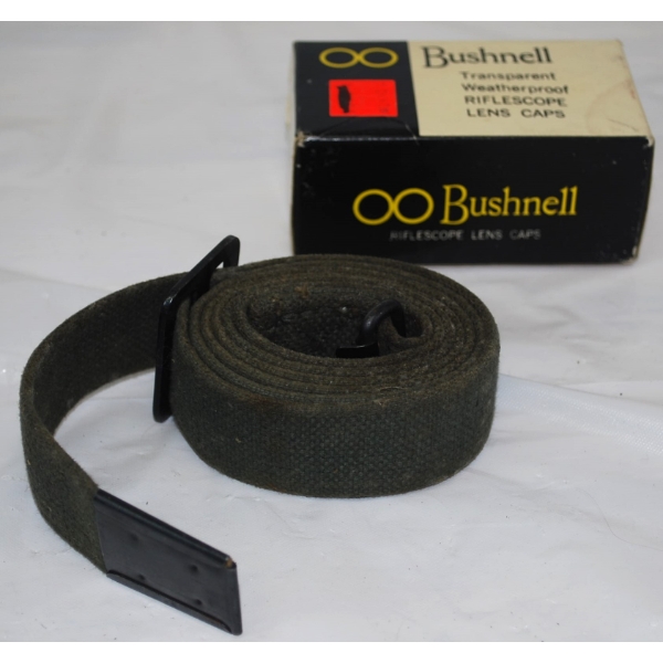 Vintage Green Army Canvas Strap & Bushnell Weatherproof Riflescope Lens Cap