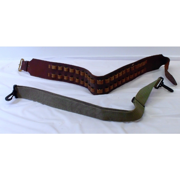 Box Lot - Canvas Utility Strap 30" & Red Head Leather Ammunition Belt  41"