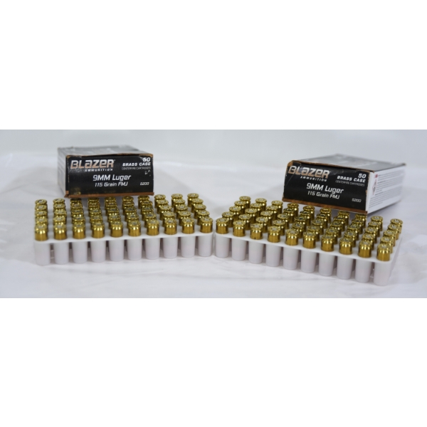 100 Rounds Blazer 9mm Luger 115gr FMJ Ammunition 