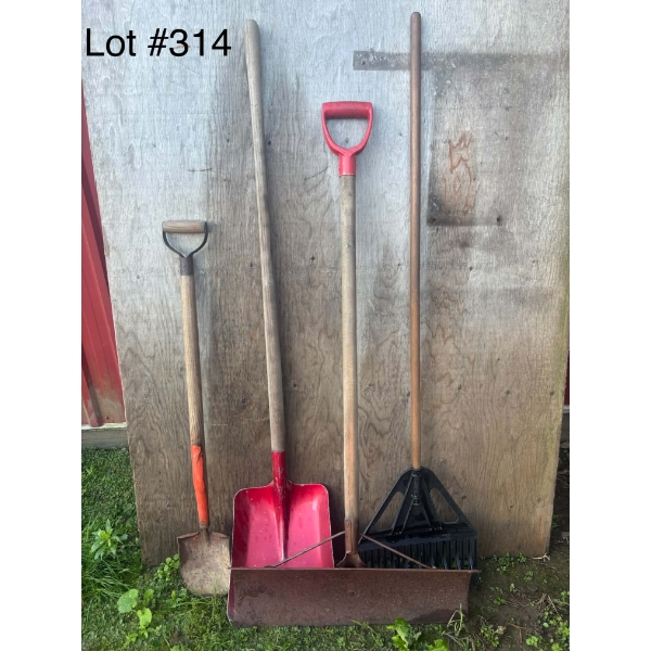Assorted Long-Handled Shovels & Yard Tools