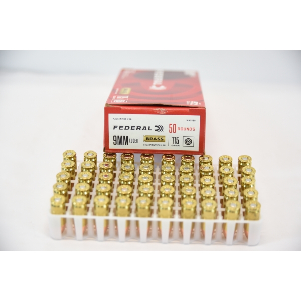 50 Rds. Federal 9mm Luger 115gr. FMJ RN Ammunition 