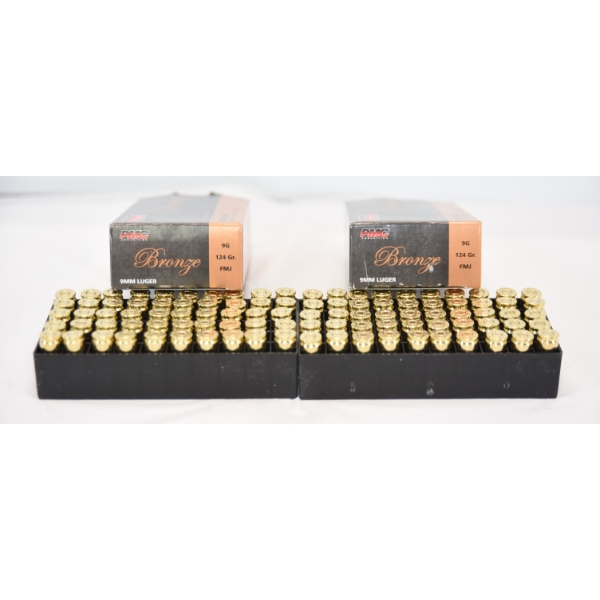 100 Rds. PMC Bronze 9mm Luger 124gr. FMJ Ammunition 