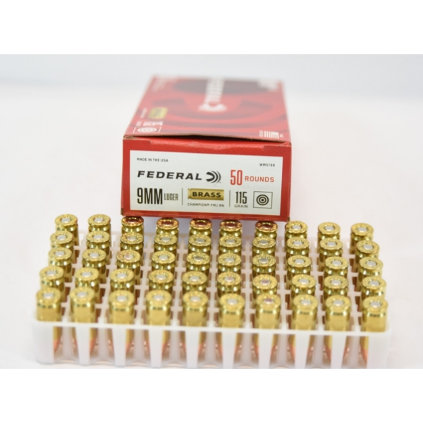 50 Rds. Federal 9mm Luger 115gr. FMJ RN Ammunition 