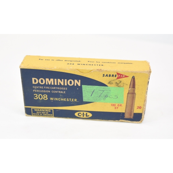 17 Rounds Dominion 308 Winchester Ammunition W/3 Pieces Shot Brass