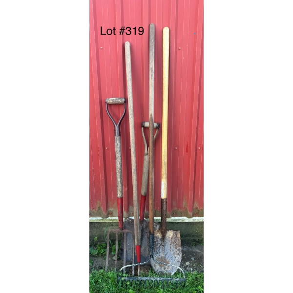 Assorted Shovels, Fork & Garden Rake
