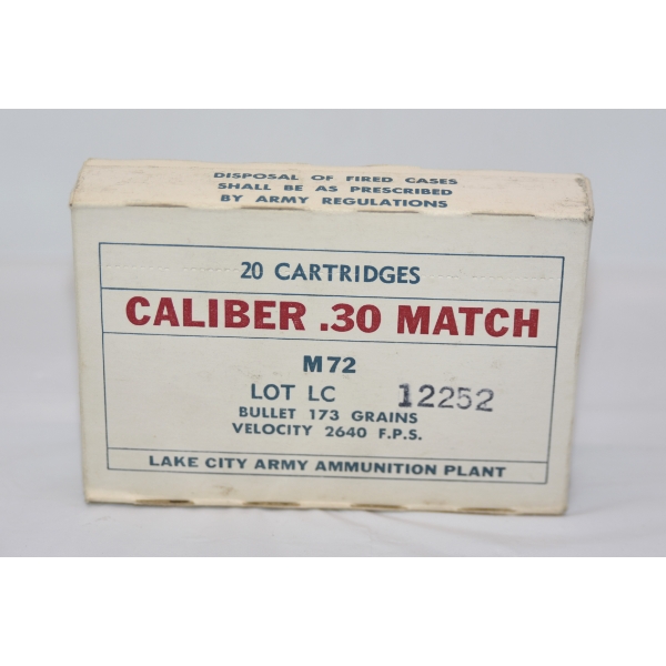 20 Rounds Lake City Army Plant .30 Match Ammunition