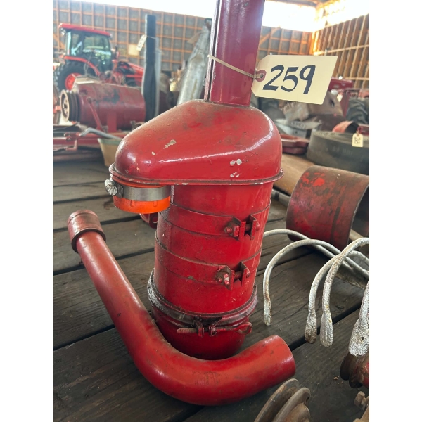 Vintage Red Oil Bath Tractor Air Cleaner with Intake Stack, Pre-Cleaner Cap & Hose Pipe