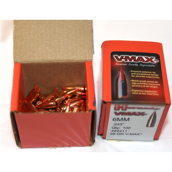 179 Pieces Hornady Vmax 243cal. 58gr. Bullets