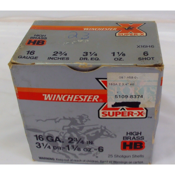 23 Rounds Winchester 16 Gauge -2  3/4 - 3 1/4 - 1 1/8  - 6 Shot Ammunition 