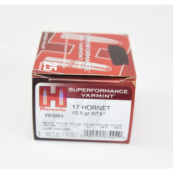 25 Rounds Hornady 17 Hornet 15.5gr NTX Ammunition