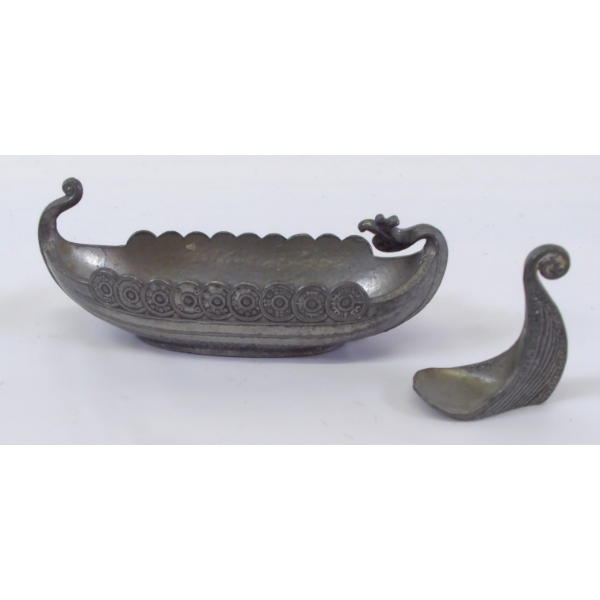 Pewter Viking Dragon Boat Open Salt Holder